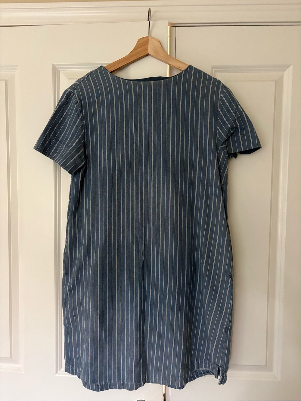 Striped Short-Sleeve Blue Mini Shift Dress